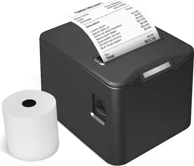 Produktbild von Bisofice 80 mm Desktop-Thermo-Belegdrucker POS USB+LAN-Verbindung, 83 mm Papierbehälter/203 dpi/220 mm/s Druckgeschwindigkeit/wandmontierbar, Schwarz