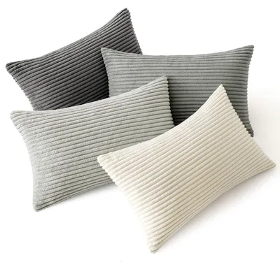 Zdjęcie produktu dla Solidchoice - Zestaw 4 pokrowców na poduszki z tkaniny corduroy, 50 x 30 cm, ciemnoszary