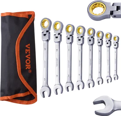 Obrázok produktu pre VEVOR Flexhead sada račňových kľúčov, 8-dielna sada kombinovaných kľúčov s rolovacím puzdrom, Cr-V oceľ, flexibilná, metrická, 8 mm až 17 mm