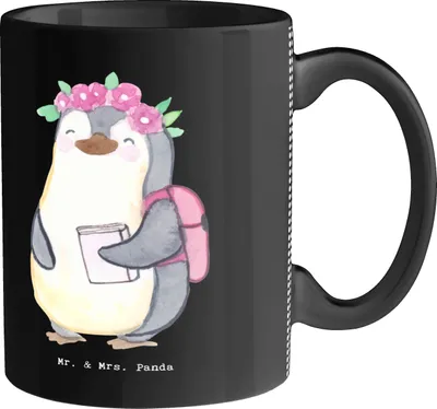 Produktbild von Mr. & Mrs. Panda Tasse Studentin Herz - Schwarz - Geschenk, Kaffeetasse, Becher, Trinkbecher, Teetasse, Pott