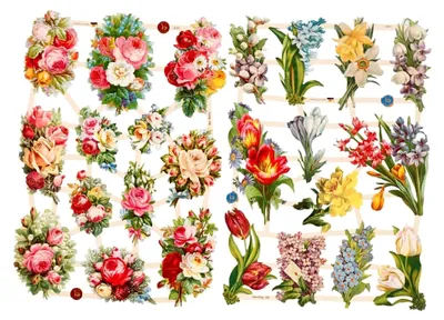 Produktbild von Vintage Glanzbilder Blumengruß Stanzpapier Papiermotiv 4,6-8,1 cm Ganzjährig einsetzbar