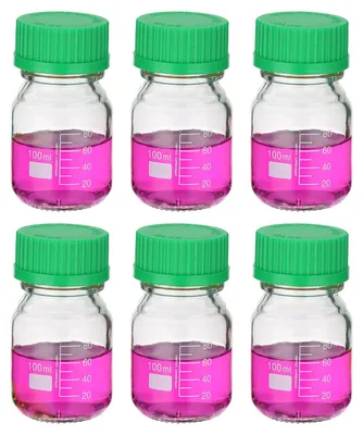 6er-Set 100 ml Borosilikatglas Messflaschen GL32 Deckel
