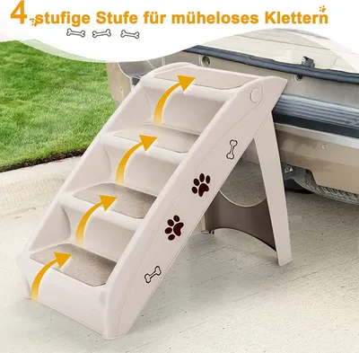 Produktbild von GOPLUS Hundetreppe 4 Stufen, Klappbar & Tragbar Tiertreppe Kunststoff, mit rutschfestem Filz, Treppe für Haustiere bis 60kg belastbar