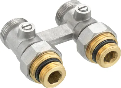 Produktbild von Hahnblock für Ventil-Heizkörper, selbstdichtend, absperrbar, 1/2 Zoll x 3/4 Zoll AG, Durchgangsform