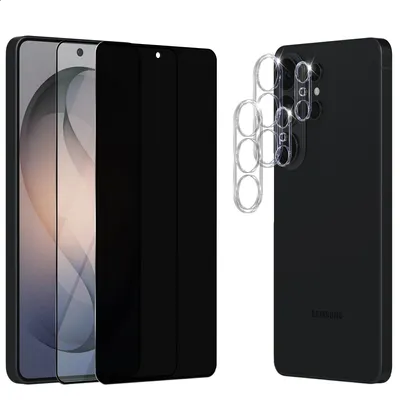 Obrázek produktu pro 2-Pack Samsung S26 Ultra Ochrana obrazovky (1 Privacy + 1 Čirá) & 2-Pack ochrana objektivu - Tvrzené sklo 9H - Super kvalita 3D