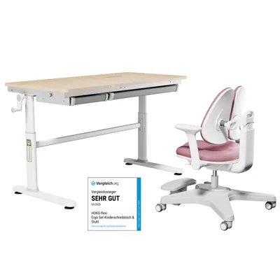 Produktbild von HOKO Kindertisch Schülerschreibtisch höhenverstellbar+ Lernstuhl Kinder Lern-Set 120×60cm, Neigbare Tischplatte, Schubladen, Mitwachsend