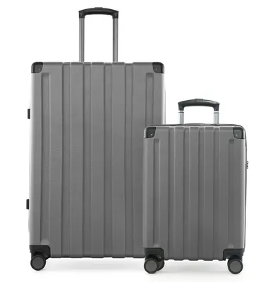 Produktbild von Q-Damm - 2er Koffer-Set,  großer Koffer XL Extension + Kabinenkoffer Flugzeug Bordkoffer + Check-In Rollkoffer, Trolleys mit Doppel-Rollen, TSA,Silber