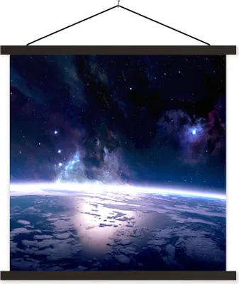 Produktbild von MuchoWow® Textilposter Erde - Sterne - Weltraum 120x120 cm mit schwarzem Rahmen - Aufhängungsset