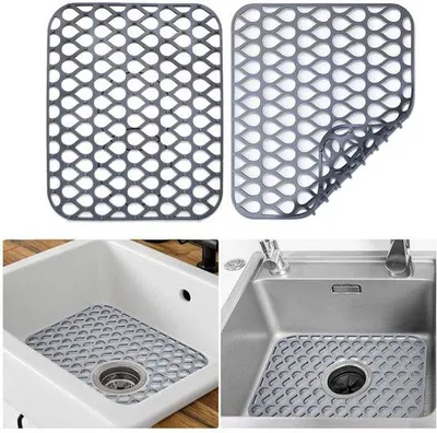 Produktbild von Unyqoos® Silikon-Abtropfmatten 2er-Set – rutschfest, hitzebeständig bis 260°C, spülmaschinenfest, Schutzmatten für Spüle (Edelstahl & Keramik)