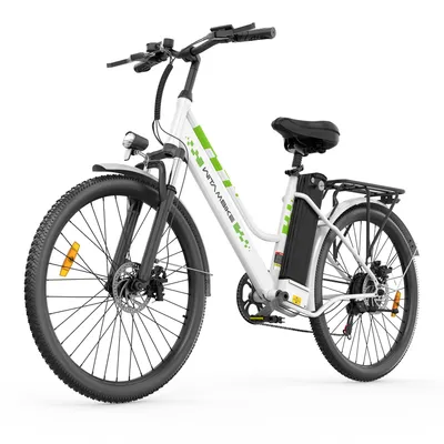 Imagen del producto de Bicicleta eléctrica urbana C26 PRO, 250 W, 36 V, 20 Ah, neumáticos de 26 pulgadas, frenos de disco mecánicos, carga máxima de 120 kg, color blanco