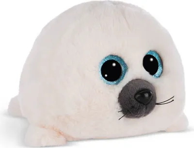 A plush toy seal on a white background.