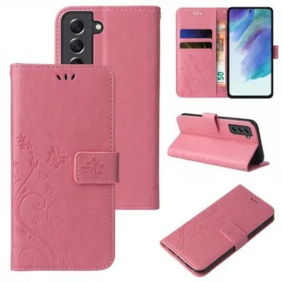 Produktbild von Kunstleder Flip-Hülle Floral für Samsung Galaxy S21 FE - Farbe: Rosegold - Modellkompatibilität: Für Samsung Galaxy S21 FE