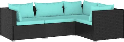 Produktbild von vidaXL 4-tlg. Garten-Lounge-Set mit Kissen Poly Rattan Schwarz