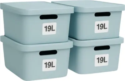 Produktbild von Plastard Aufbewahrungsbox 4er-Set, 19L, Lagerbox, Regalbox, stapelbar, Blau