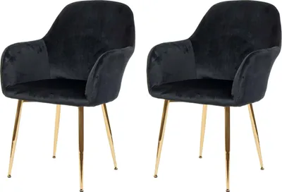 Zdjęcie produktu dla zestaw 2 krzeseł do jadalni HWC-F18, krzesło kuchenne, design retro ~ aksamitna czerń, złote nogi