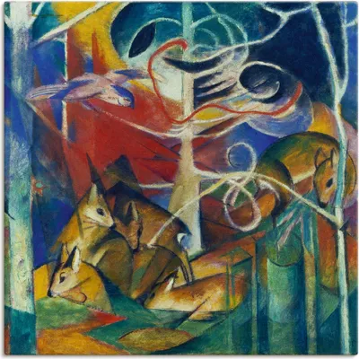 Produktbild von ARTland Leinwandbild Rehe im Walde I. 1913 Größe: 100x100 cm