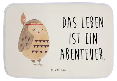 Produktbild von Mr. & Mrs. Panda Badematte Eule Federschmuck - Weiß - Geschenk, Abenteuer, Waldtiere, Dekoration, Badvorleger, duschmatte, Badezimmer Matte, Owl, Badteppich