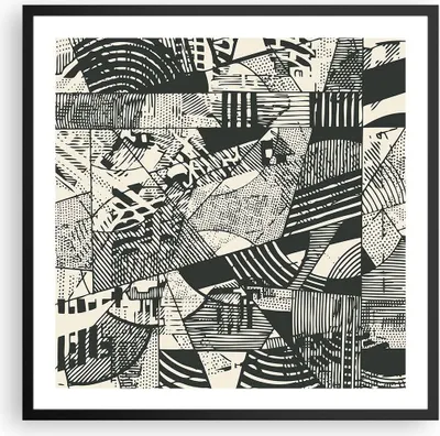 Produktbild von Gerahmtes Poster - Schwarzer Rahmen - Abstraktion Vintage Schwarz - 60x60 cm - Wand Bild - Wanddeko - Wandbilder - Kunstposter - Wandposter - Bilderrahmen - Bilder - Kunstdruck - P2BAC60x60-5052