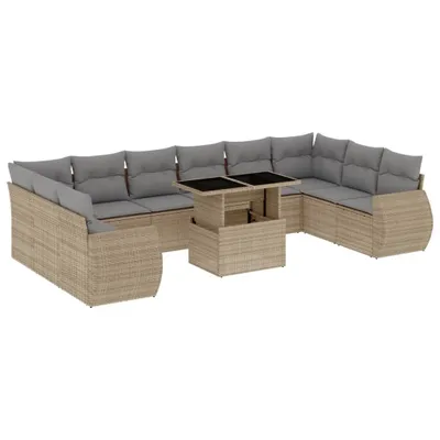 Produktbild von 11-tlg. Garten-Sofagarnitur mit Kissen Beige Poly Rattan