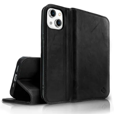 Produktbild von Echt Leder Hülle für iPhone 14 Plus, RFID Schutz Flipcase Klapphülle Schutzhülle Schwarz