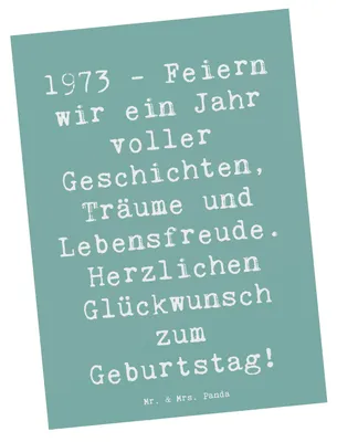 Produktbild von Mr. & Mrs. Panda spruchkarte Spruch 1973 Geburtstag - Meeresbrise - Geschenk, Jubiläum, besondere Geschenke, Postkarte, Happy Birthday, bildkarte, Geburtsjahr, 50., Alter