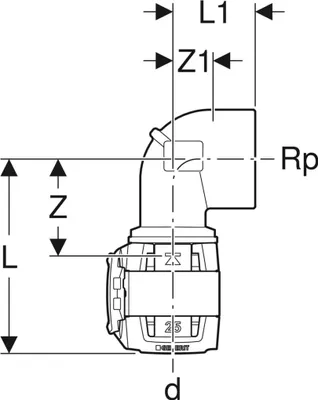 Produktbild von Geberit GE FlowFit Übergangsbogen, IG, 90°, d16 mm x Rp1/2, 1 Stk.