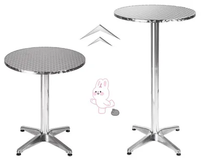 Image de Table bistrot, acier inoxydable, aluminium, réglable en hauteur (70/110 cm), pliable, diamètre 60 cm, ronde