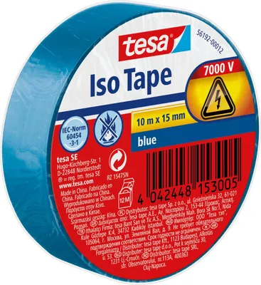 Produktbild von tesa Isolierband 15 mm x 10 m Iso Tape spannungsfest bis 6.000 V blau