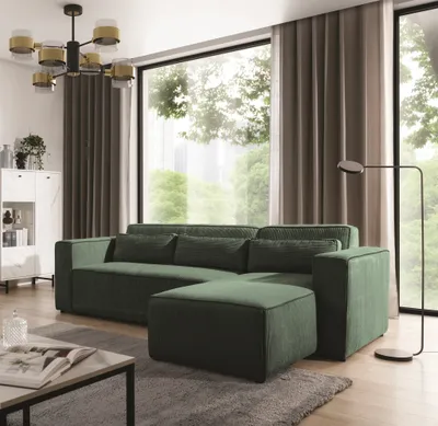 Produktbild von Ecksofa Schlafsofa WALDO Stoff Poso Grün Ottomane Rechts