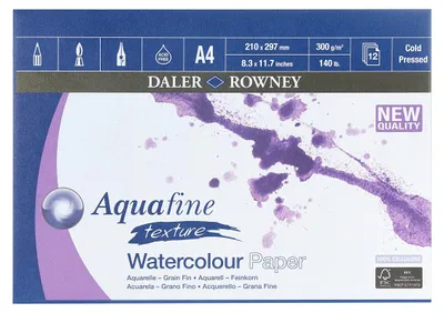 Obrázek produktu pro Daler Rowney Aquafine Texture Watercolour Paper Aquafine Skicář 12 A4 300 g