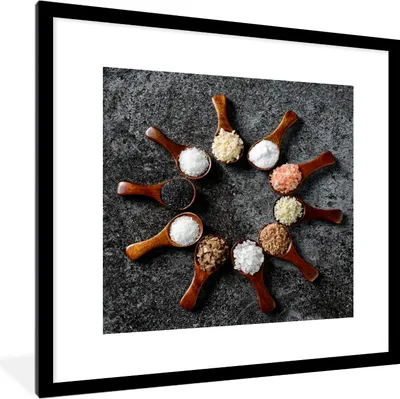 Produktbild von MuchoWow® Gerahmtes Poster Löffel - Kräuter - Gewürze - Küche - Industrie 40x40 cm - Poster mit Schwarzem Bilderrahmen Wandposter Rahmen Foto Bilder - Poster - Plakat im Rahmen