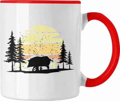 Produktbild von Trendation - Wildschwein Tasse Geschenk für Waldarbeiter Grafik (Rot)