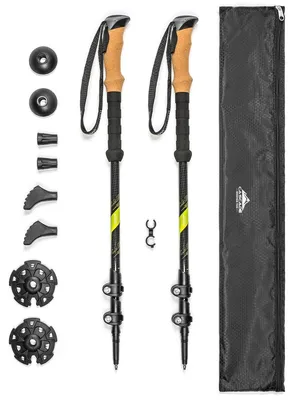 Immagine prodotto di Bastoncini da trekking in fibra di carbonio - Pieghevoli - 66 a 137 cm - Sistema di bloccaggio rapido - Nero