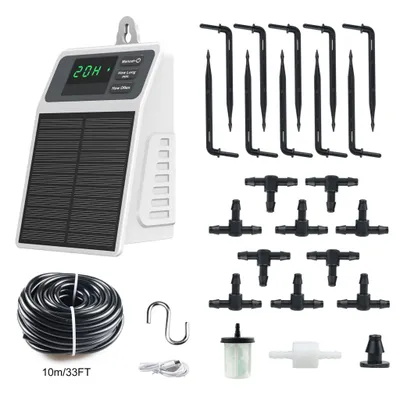 Produktbild von Bewässerungssystem Solar Tropfbewässerung Set automatisch mit Akku, USB-C, 15 Tropfern, 10 m Schlauch, 30 Modi für Garten Balkon Hochbeet Gewächshaus