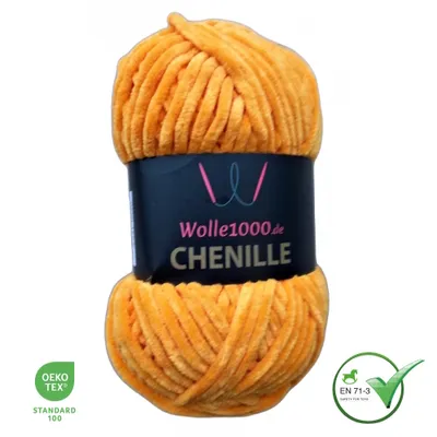 Produktbild von Wolle1000 Chenille - 25 SONNENGELB - 100g - weiches Chenille Garn / Kuschelwolle