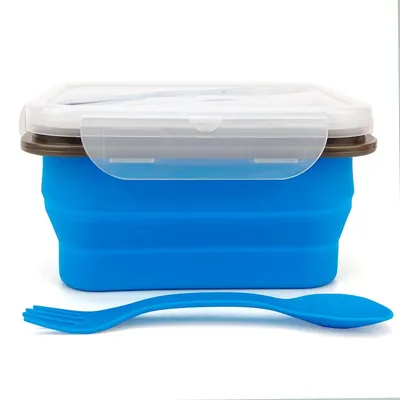 Produktbild von Kleine, faltbare Lunchbox aus Silikon mit 2-in-1-Besteck