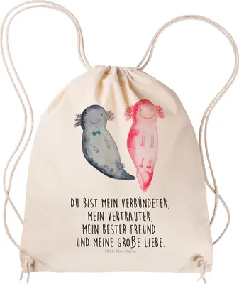 Produktbild von Mr. & Mrs. Panda Jutebeutel Axolotl Freundin - Transparent - Geschenk, wander rucksack, glücklich, Beutel, Valentinstag, festival, Stoffbeutel, Ehemann, mit kordel