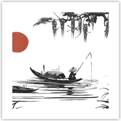 Produktbild von Poster - Poster ohne Rahmen - China Angler Zeichnen - 40x40 cm - Wand Bild - Wanddeko - Wandbilder - Kunstposter - Wandposter - Bilder - Kunstdruck - Wanddekoration - Wandbild - P2XAC40x40-4340