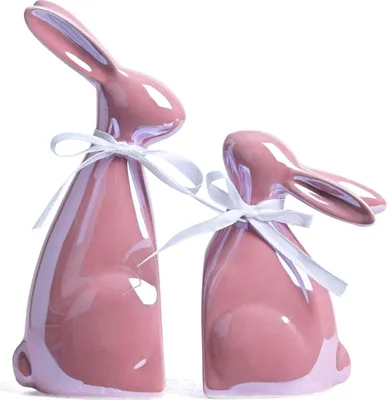 Image de Lapin de Pâques Décoration Lapin de Pâques, lot de 2, rose