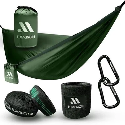 Obrázek produktu pro Nylonová houpací síť na kempování, outdoor, pláž a zahradu – se sadou pro upevnění – nosnost max. 300 kg