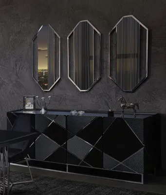 Produktbild von Casa Padrino Luxus Möbel Set Sideboard und 3 Spiegel Schwarz / Silber - Massivholz Schrank und 3 elegante Wandspiegel - Luxus Möbel - Luxus Qualität