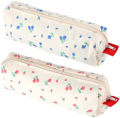 Imagen del producto de Estuche de plumas de dos compartimentos, estilo fresco, estuche de lona con motivos florales, estuche bonito, neceser, bolso de cosméticos, bolsa de almacenamiento, neceser para maquillaje y artículos de oficina, organizador