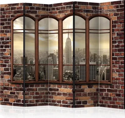 Zdjęcie produktu dla Parawan akustyczny Miasta 225x172 cm 5-częściowy brązowy