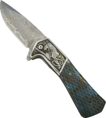 Produktbild von Damast Outdoor Klappmesser CO - 32807 DA3244 - Blau KP32807
