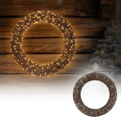 Immagine prodotto di Coroncina natalizia LED ECD Germany, diametro 50 cm, decorazione natalizia con catena luminosa, coroncina luminosa in metallo, illuminazione natalizia per esterni, 500 LED bianco caldo, con timer