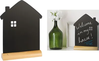 Image de Présentoir de table Securit SILHOUETTE "Maison" avec surface en craie