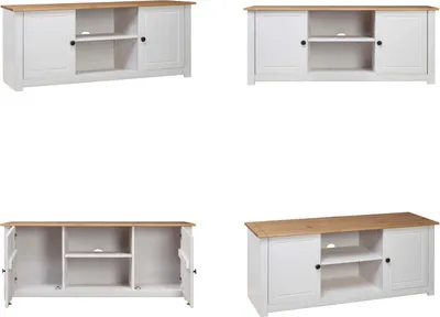 Obrázek produktu pro vidaXL TV skříňka bílá 120x40x50 cm masiv Panama borovice - TV skříňka - TV skříňky - TV stolek - TV stolky