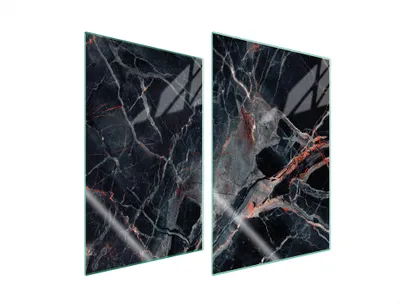 Produktbild von Herdabdeckplatten 2 teilig 35x52 Glaskeramikkochfeld Abdeckung Glas Schneidebrett Marmor Schwarz