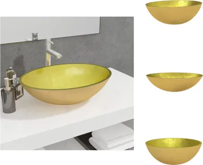 Zdjęcie produktu dla vidaXL Umywalka szklana 50x37x14 cm złota - Umywalka łazienkowa