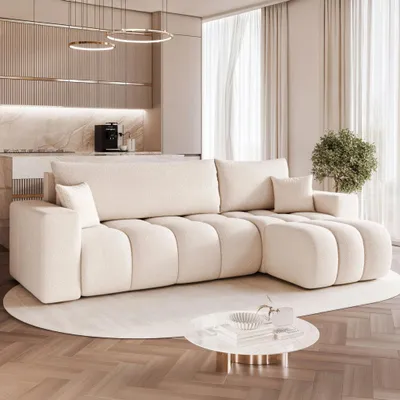 Produktbild von Universelles Ecksofa Liverno L mit Schlaffunktion Centaur 01 Creme Boucle Bettkasten